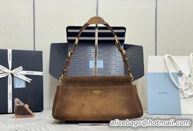 Super Quality Prada Enchaîné medium suede bag 1BC262 Dark Brown 2025