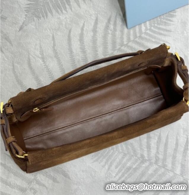 Super Quality Prada Enchaîné medium suede bag 1BC262 Dark Brown 2025