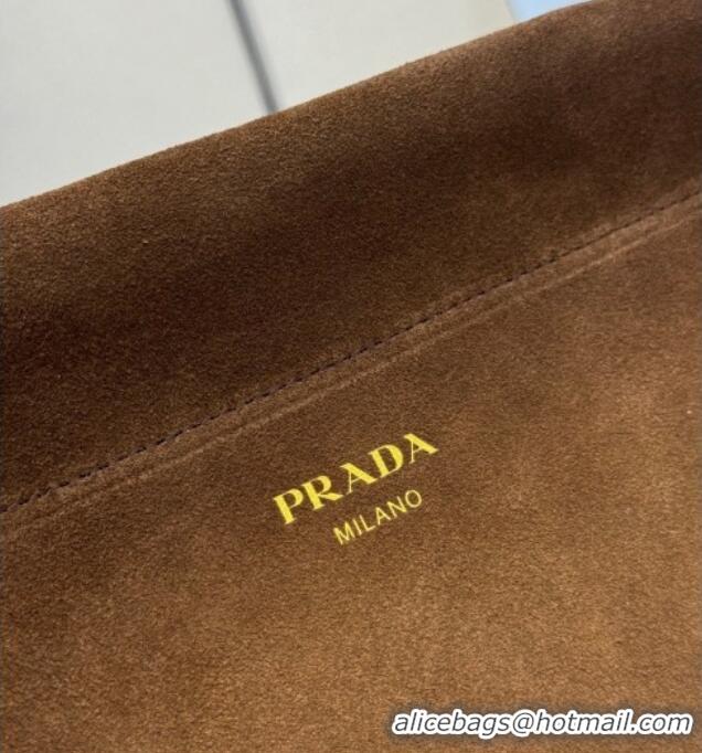 Super Quality Prada Enchaîné medium suede bag 1BC262 Dark Brown 2025