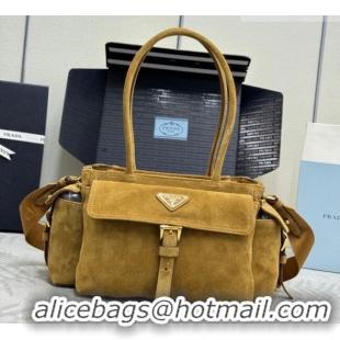 Top Quality Prada Explore medium suede tote bag 1BG596 Cinnamon Brown 2025