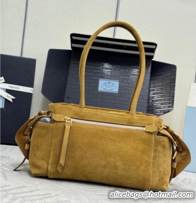 Top Quality Prada Explore medium suede tote bag 1BG596 Cinnamon Brown 2025