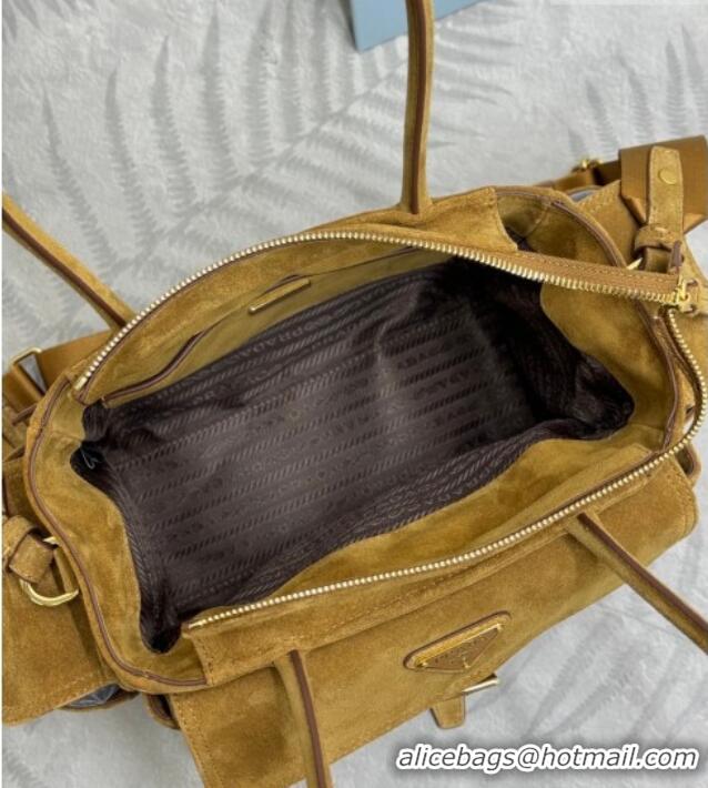 Top Quality Prada Explore medium suede tote bag 1BG596 Cinnamon Brown 2025