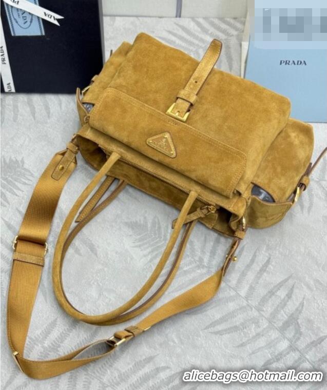Top Quality Prada Explore medium suede tote bag 1BG596 Cinnamon Brown 2025