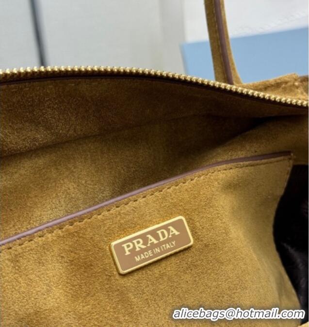 Top Quality Prada Explore medium suede tote bag 1BG596 Cinnamon Brown 2025