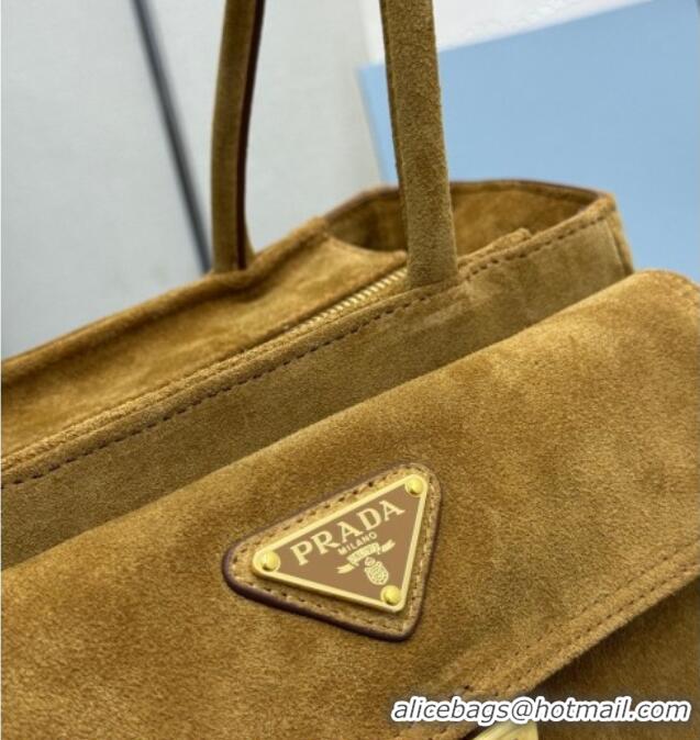 Top Quality Prada Explore medium suede tote bag 1BG596 Cinnamon Brown 2025