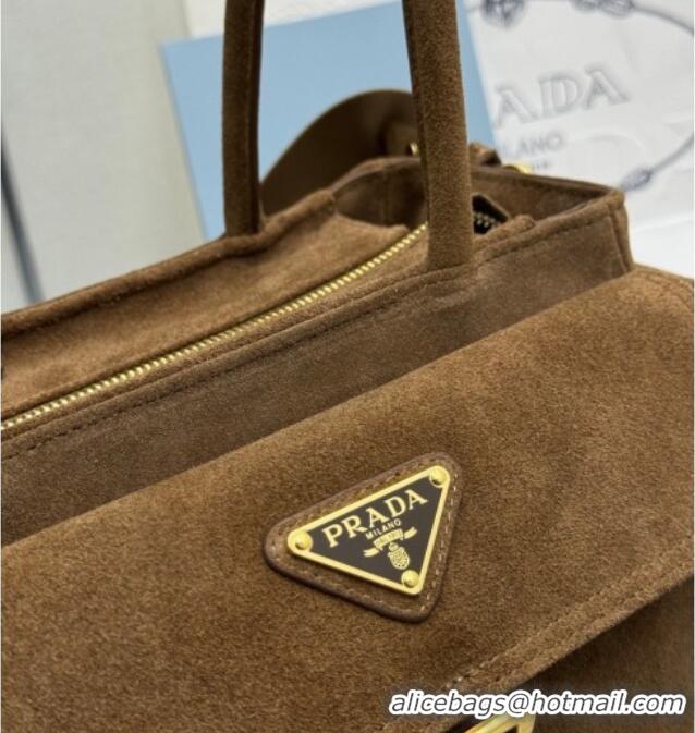 Top Grade Prada Explore medium suede tote bag 1BG596 Dark Brown 2025