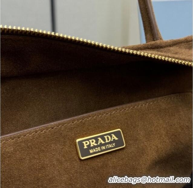 Top Grade Prada Explore medium suede tote bag 1BG596 Dark Brown 2025