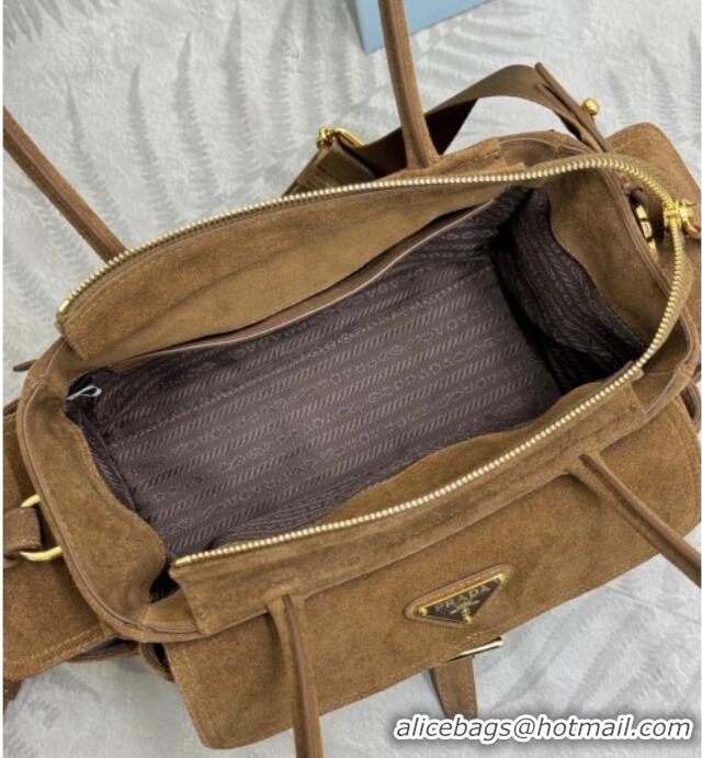 Top Grade Prada Explore medium suede tote bag 1BG596 Dark Brown 2025