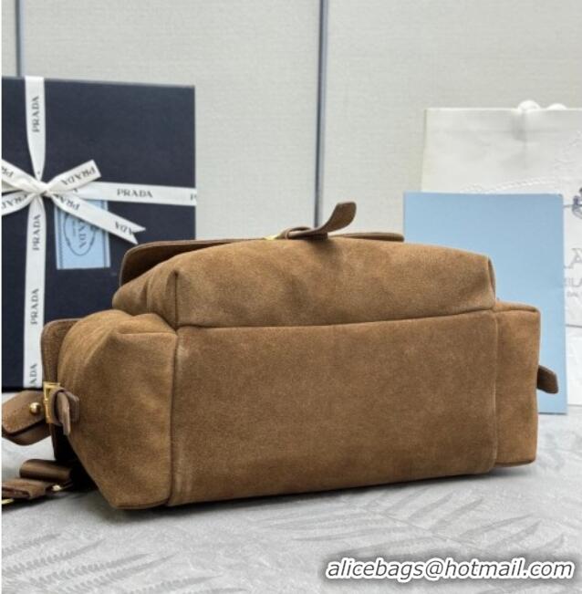 Top Grade Prada Explore medium suede tote bag 1BG596 Dark Brown 2025