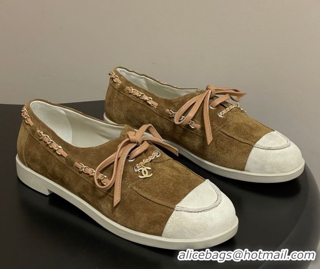 Good Product Chanel Suede Laced-up Loafers G47005 Brown 2026