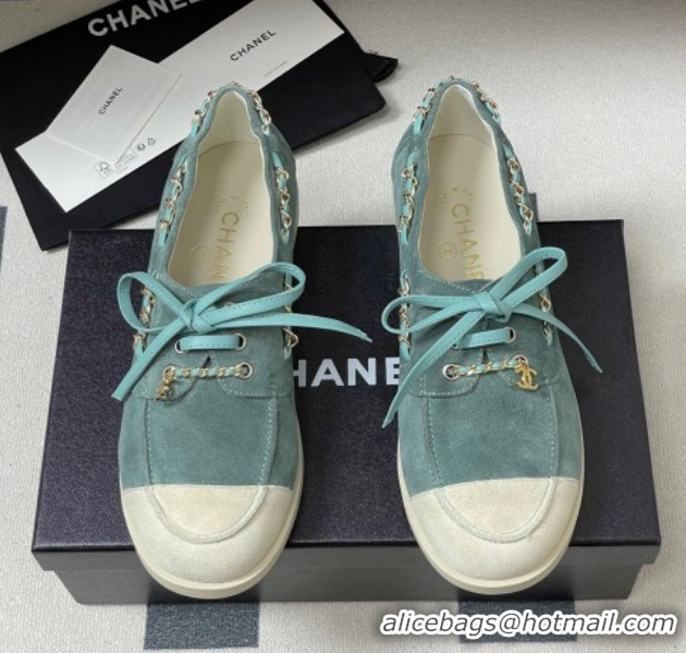 Pretty Style Chanel Suede Laced-up Loafers G47005 Green 2026