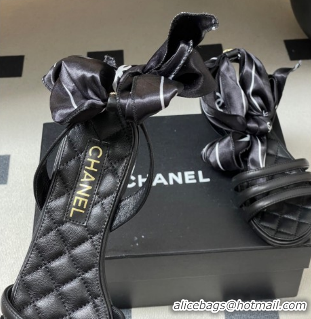 Low Cost Chanel Lambskin Leather & Silk Flat Sandals CH122304 Black 2026