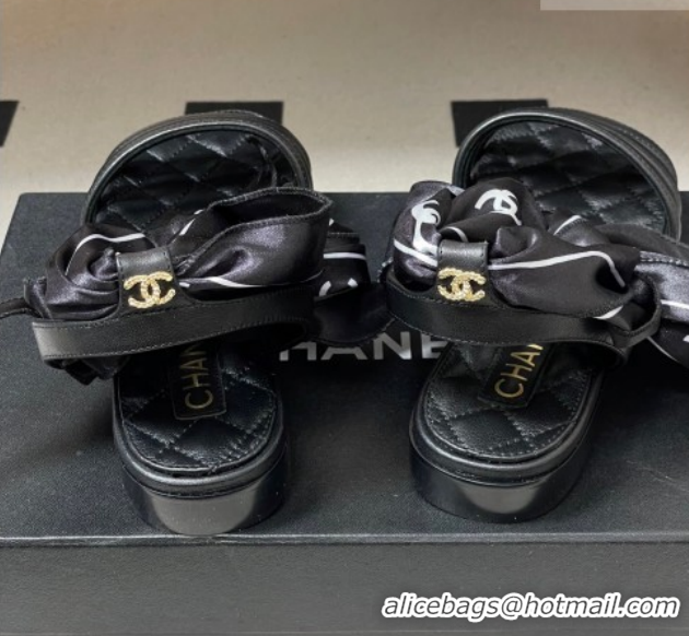 Low Cost Chanel Lambskin Leather & Silk Flat Sandals CH122304 Black 2026