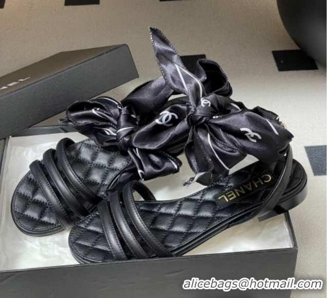 Low Cost Chanel Lambskin Leather & Silk Flat Sandals CH122304 Black 2026