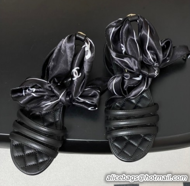 Low Cost Chanel Lambskin Leather & Silk Flat Sandals CH122304 Black 2026