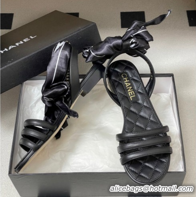 Low Cost Chanel Lambskin Leather & Silk Flat Sandals CH122304 Black 2026