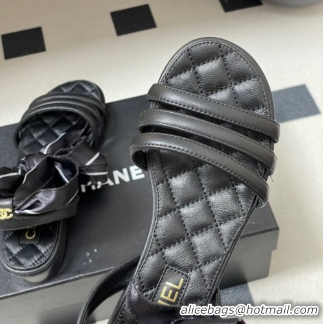 Low Cost Chanel Lambskin Leather & Silk Flat Sandals CH122304 Black 2026