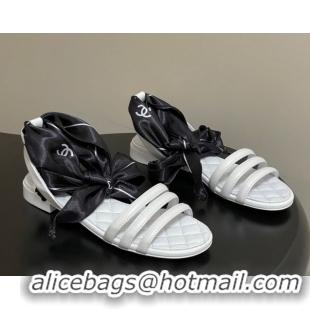 Best Price Chanel Lambskin Leather & Silk Flat Sandals CH122304 White 2026