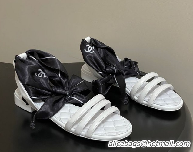 Best Price Chanel Lambskin Leather & Silk Flat Sandals CH122304 White 2026