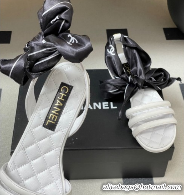 Best Price Chanel Lambskin Leather & Silk Flat Sandals CH122304 White 2026