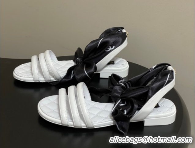 Best Price Chanel Lambskin Leather & Silk Flat Sandals CH122304 White 2026
