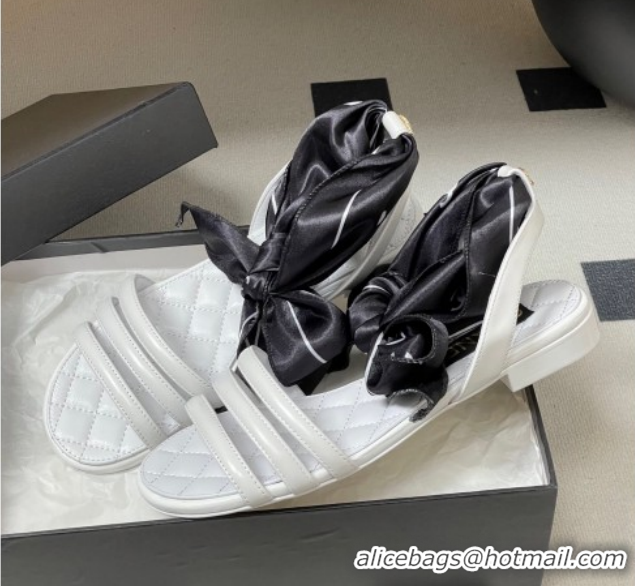 Best Price Chanel Lambskin Leather & Silk Flat Sandals CH122304 White 2026