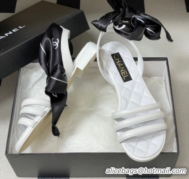 Best Price Chanel Lambskin Leather & Silk Flat Sandals CH122304 White 2026