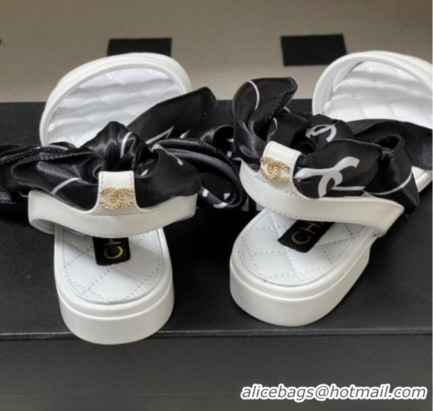 Best Price Chanel Lambskin Leather & Silk Flat Sandals CH122304 White 2026