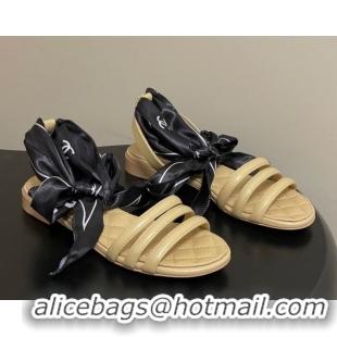 Good Quality Chanel Lambskin Leather & Silk Flat Sandals CH122304 Beige 2026