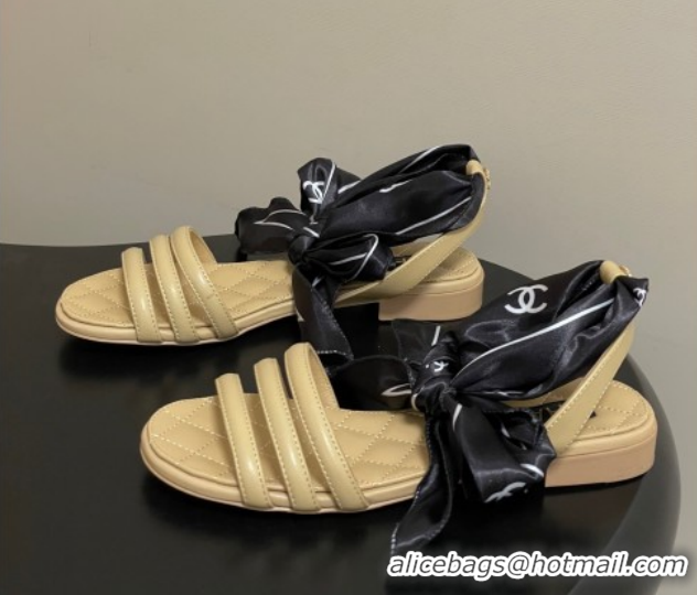 Good Quality Chanel Lambskin Leather & Silk Flat Sandals CH122304 Beige 2026