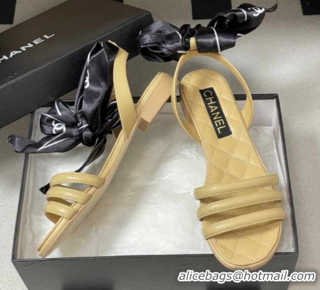Good Quality Chanel Lambskin Leather & Silk Flat Sandals CH122304 Beige 2026