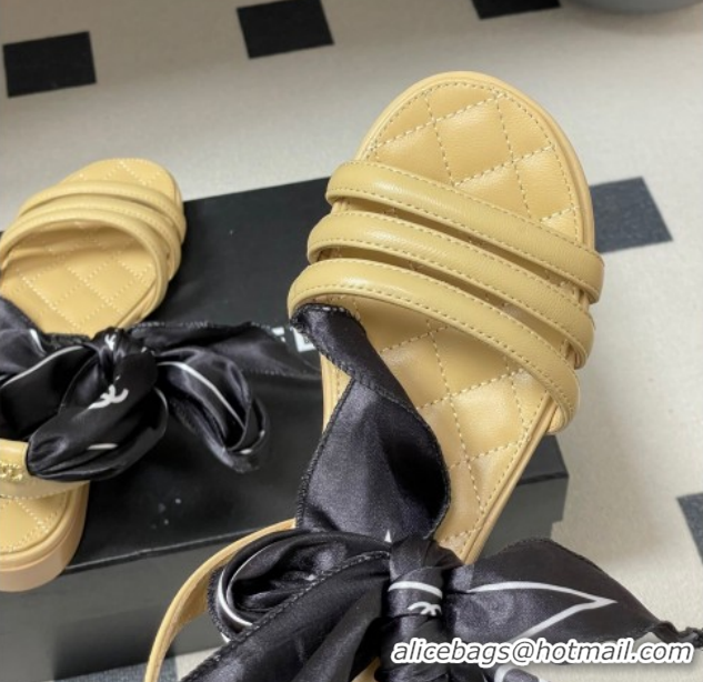Good Quality Chanel Lambskin Leather & Silk Flat Sandals CH122304 Beige 2026