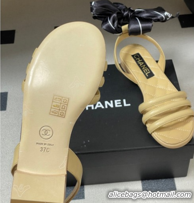 Good Quality Chanel Lambskin Leather & Silk Flat Sandals CH122304 Beige 2026