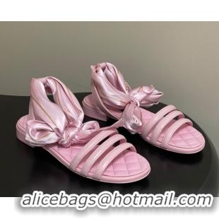 Durable Chanel Lambskin Leather & Silk Flat Sandals CH122304 Pink 2026