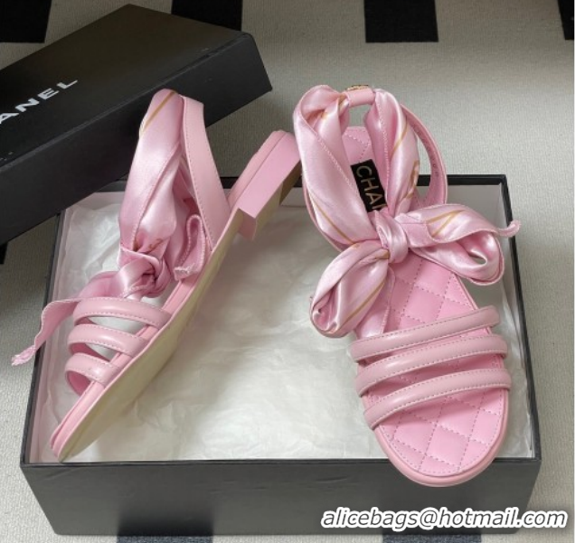 Durable Chanel Lambskin Leather & Silk Flat Sandals CH122304 Pink 2026