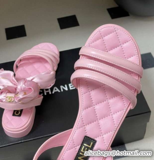 Durable Chanel Lambskin Leather & Silk Flat Sandals CH122304 Pink 2026
