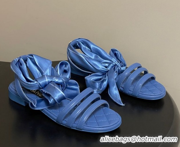 Perfect Chanel Lambskin Leather & Silk Flat Sandals CH122304 Blue 2026