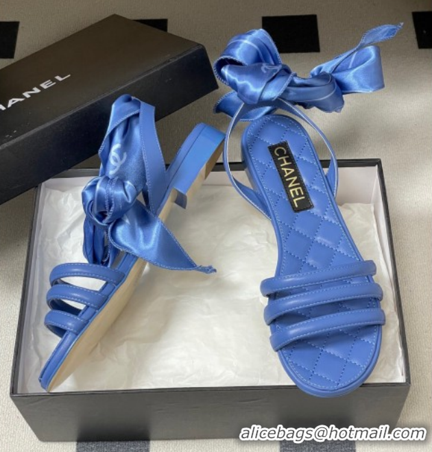 Perfect Chanel Lambskin Leather & Silk Flat Sandals CH122304 Blue 2026