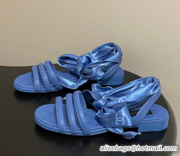 Perfect Chanel Lambskin Leather & Silk Flat Sandals CH122304 Blue 2026