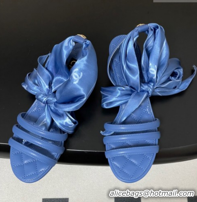 Perfect Chanel Lambskin Leather & Silk Flat Sandals CH122304 Blue 2026