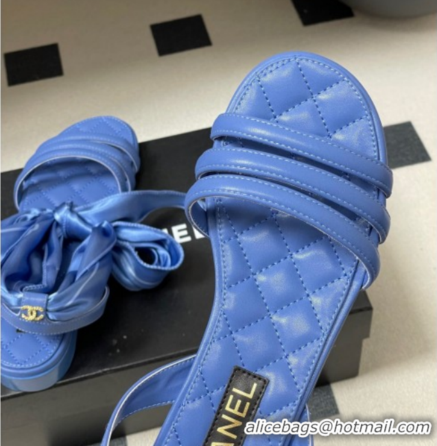Perfect Chanel Lambskin Leather & Silk Flat Sandals CH122304 Blue 2026