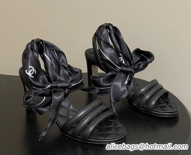 Purchase Chanel Lambskin Leather & Silk Heel Sandals CH122304 Black 2026
