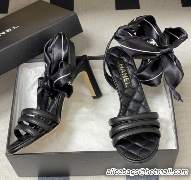 Purchase Chanel Lambskin Leather & Silk Heel Sandals CH122304 Black 2026
