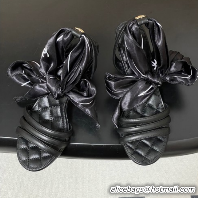Purchase Chanel Lambskin Leather & Silk Heel Sandals CH122304 Black 2026