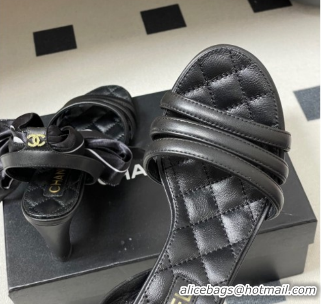 Purchase Chanel Lambskin Leather & Silk Heel Sandals CH122304 Black 2026