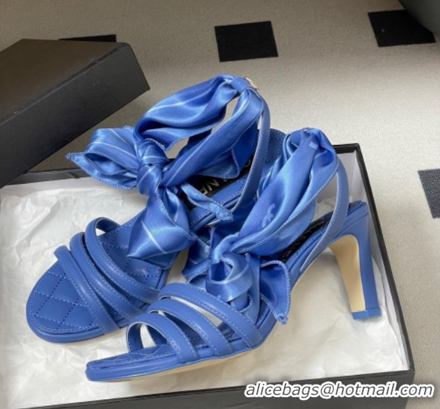 Shop Duplicate Chanel Lambskin Leather & Silk Heel Sandals CH122304 Blue 2026