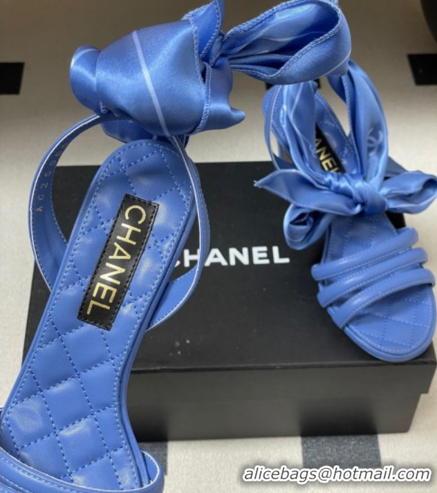 Shop Duplicate Chanel Lambskin Leather & Silk Heel Sandals CH122304 Blue 2026