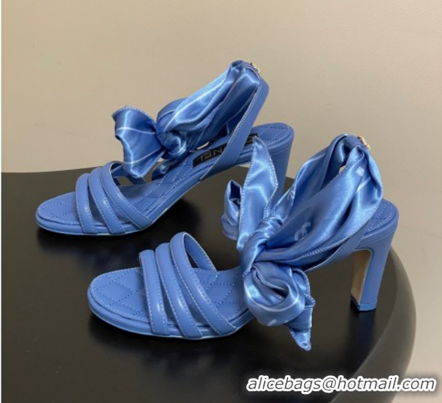 Shop Duplicate Chanel Lambskin Leather & Silk Heel Sandals CH122304 Blue 2026