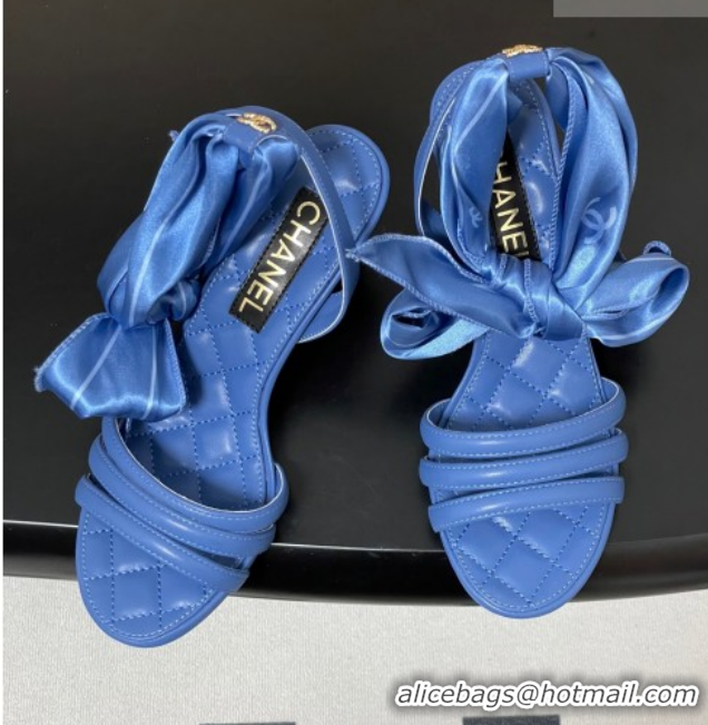 Shop Duplicate Chanel Lambskin Leather & Silk Heel Sandals CH122304 Blue 2026