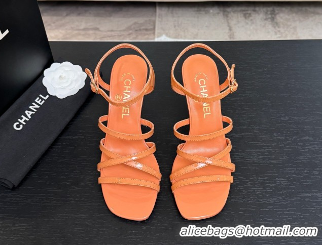 Luxurious Chanel Patent Calfskin Leather Heel Sandals 9cm G46901 Orange 2026